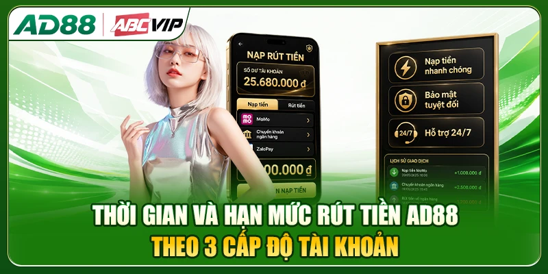 Thời gian và hạn mức rút tiền AD88 theo 3 cấp độ tài khoản